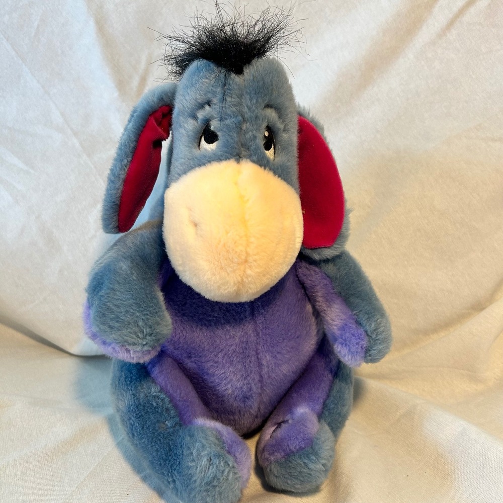Disney Store Eeyore Plush Winnie the Pooh Blue Purple Sitting Donkey 10 inch NWT